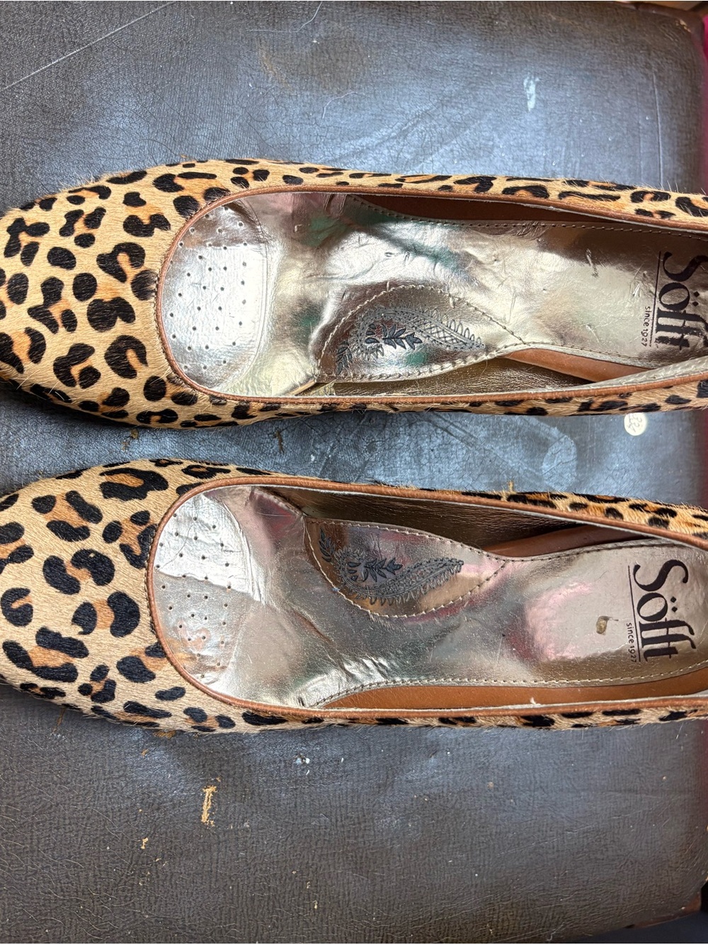 Söfft Leopard Calf Hair Pumps Hair-on-Hide Chunky Heel Retro Heels